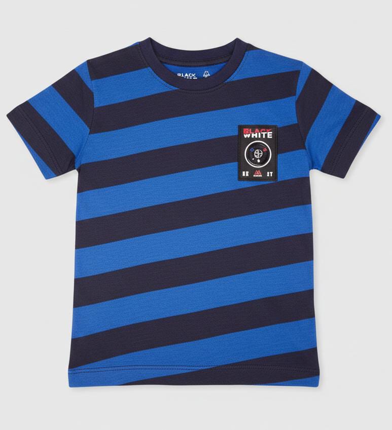 HALF SLEEVE COTTON JERSEY T SHIRT WITH HIGH QUALITY TAG FOR SUMMERS-BLACK AND BLUE