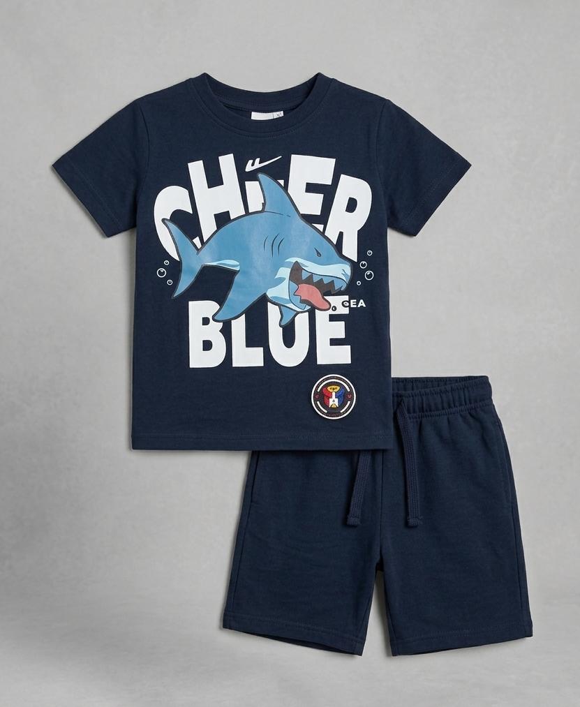 BOYS COMFORTABLE SHORTS & SHIRT SET FOR SUMMERS MADE IN PURE JERSEY COTTON- NAVY BLUE