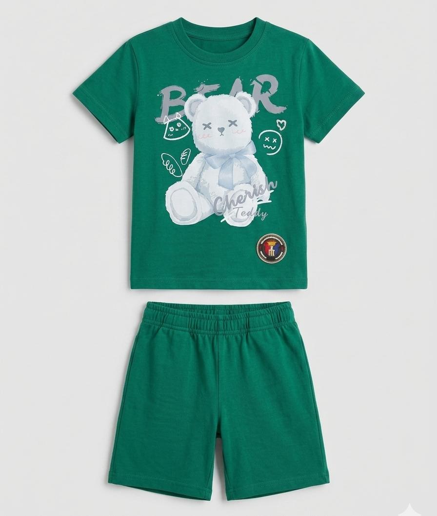 BOYS COMFORTABLE SHORTS & SHIRT SET FOR SUMMERS MADE IN COTTON- GREEN