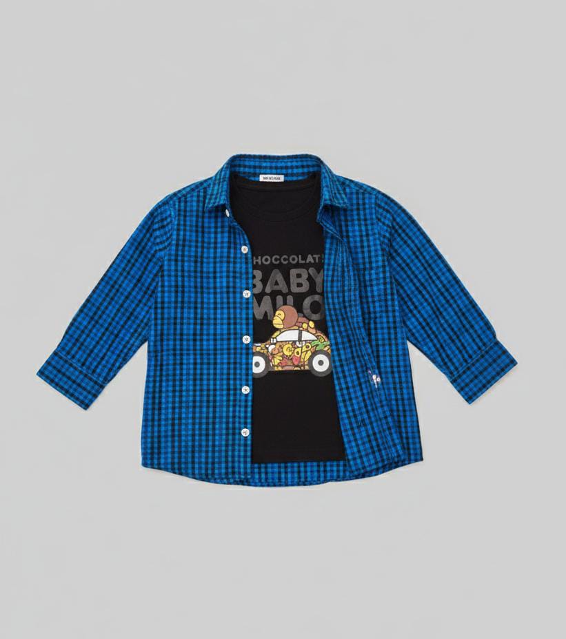 BOYS FULL SEELEVE DOUBLE LAYER COTTON SHIRT-CHECKERED