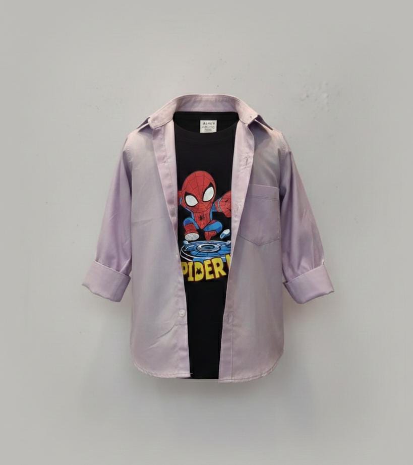 BOYS DOUBLE LAYER PLAIN COTTON SHIRT-LIGHT PURPLE