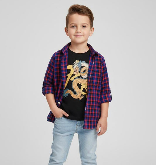 BOYS PREMIUM QUALITY DOUBLE LAYER COTTON CHECK SHIRT-CHECK SHIRT