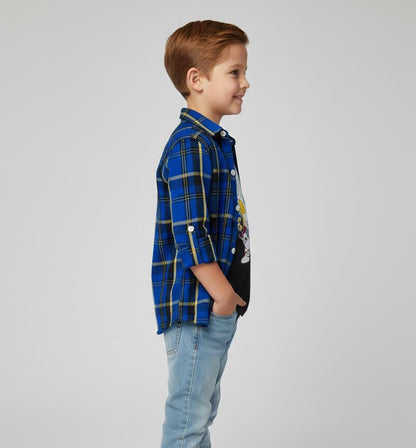 BOYS DOUBLE LAYER CHECK SHIRT IN COTTON-BLUE