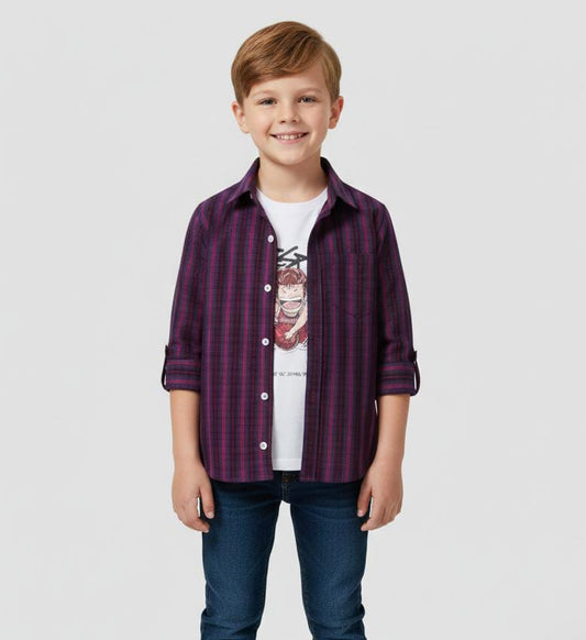 BOYS CHECK SHIRT-DOUBLE LAYERED PREMIUM COTTON SHIRT