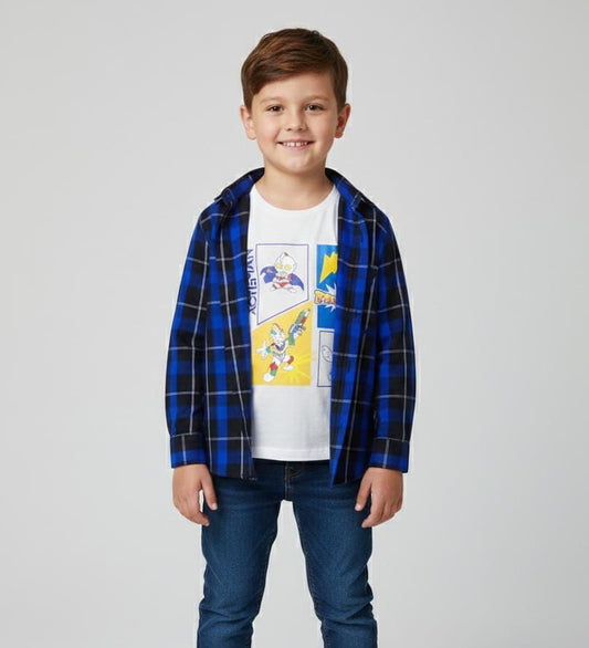 BOYS DOUBLE LAYER COTTON SHIRT-CHECK SHIRT