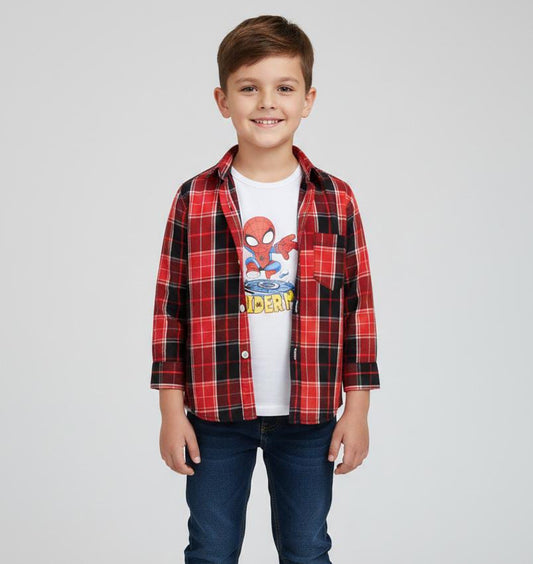 BOYS PREMIUM QUALITY DOUBLE LAYER COTTON SHIRT-CHECK SHIRT