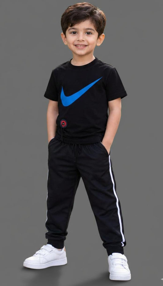 BOYS COTTON JERSEY LIGHT WEIGHT TRACKSUIT-BLACK