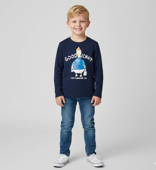 FULL SLEEVE T SHIRT IN COTTON JERSEY-NAVY BLUE