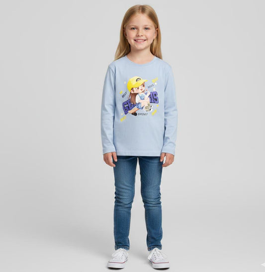 COTTON JERSEY FULL SLEEVE T SHIRT-SKY BLUE