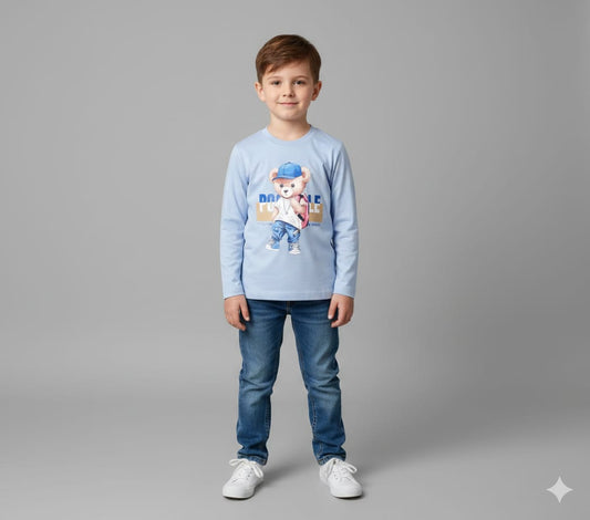 FULL SLEEVE T SHIRTS MADE IN COTTON JERSEY-BLUE