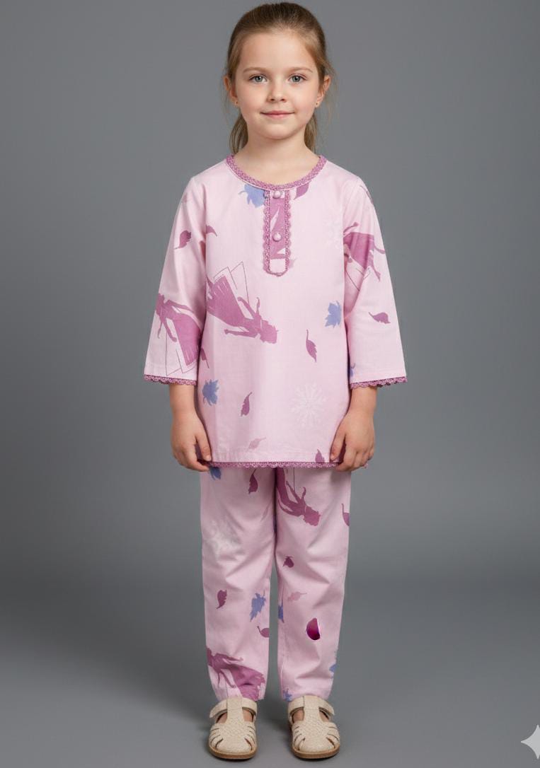 EID SPECIAL! GIRLS COTTON SUIT IN BEAUTIFUL PRINT AND COLOUR-PINK