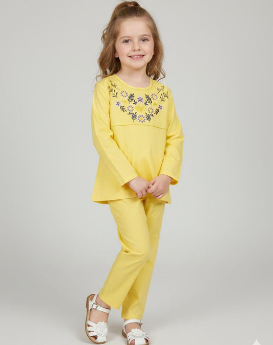 EID SPECIAL! GIRLS COTTON SUIT IN BEAUTIFUL COLOUR AND EMBROIDERY DESIGN-YELLOW