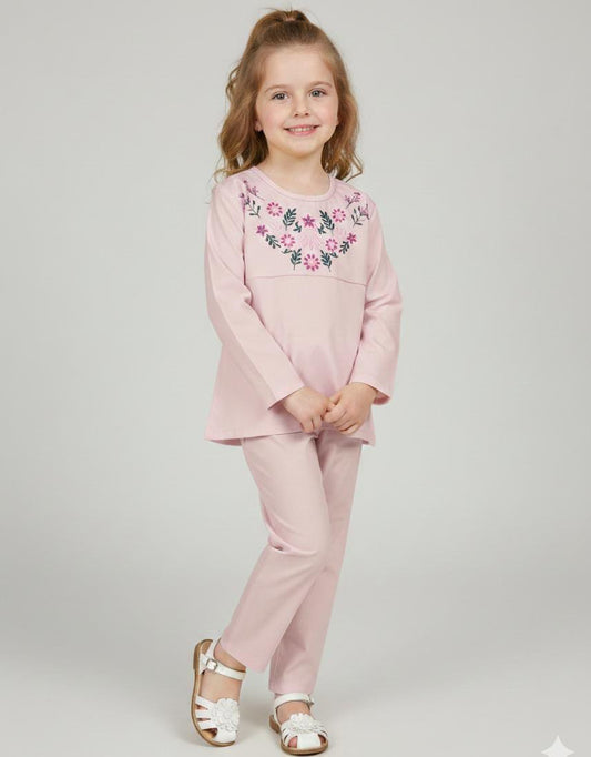 EID SPECIAL! GIRLS COTTON SUIT IN BEAUTIFUL COLOUR AND EMBROIDERY DESIGN-LIGHT PINK