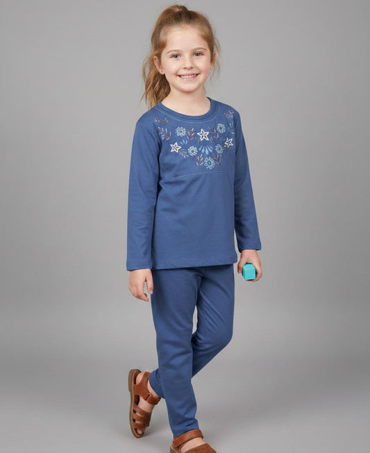 EID SPECIAL! GIRLS COTTON SUIT IN BEAUTIFUL COLOUR AND EMBROIDERY DESIGN-BLUE