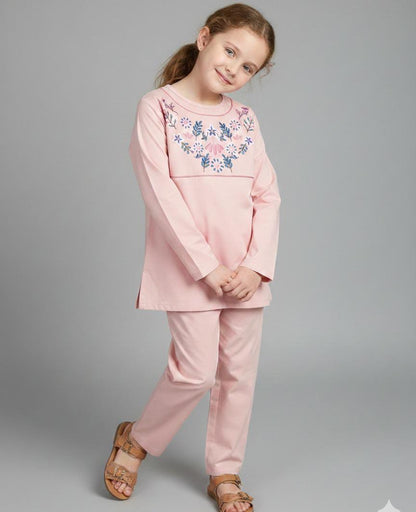 EID SPECIAL! GIRLS COTTON SUIT IN BEAUTIFUL COLOUR AND EMBROIDERY DESIGN-BABY PINK