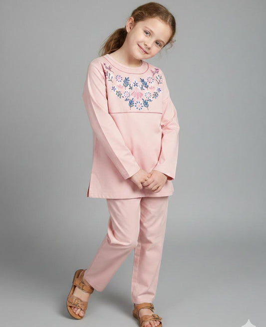 EID SPECIAL! GIRLS COTTON SUIT IN BEAUTIFUL COLOUR AND EMBROIDERY DESIGN-BABY PINK