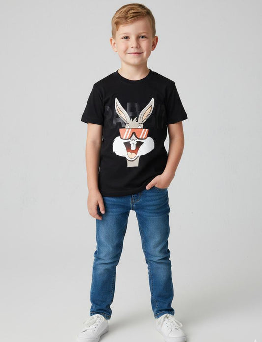 HALF SLEEVE COTTON JERSEY T SHIRT FOR SUMMERS-BLACK