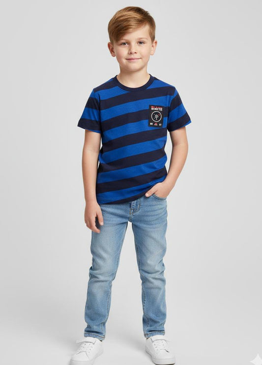 HALF SLEEVE COTTON JERSEY T SHIRT WITH HIGH QUALITY TAG FOR SUMMERS-BLACK AND BLUE