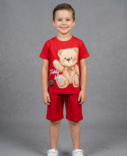 BOYS COMFORTABLE SHORTS & SHIRT SET FOR SUMMERS MADE IN PURE JERSEY COTTON- RED