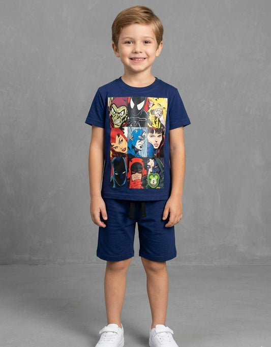 BOYS COMFORTABLE SHORTS & SHIRT SET FOR SUMMERS MADE IN PURE JERSEY COTTON- NAVY BLUE