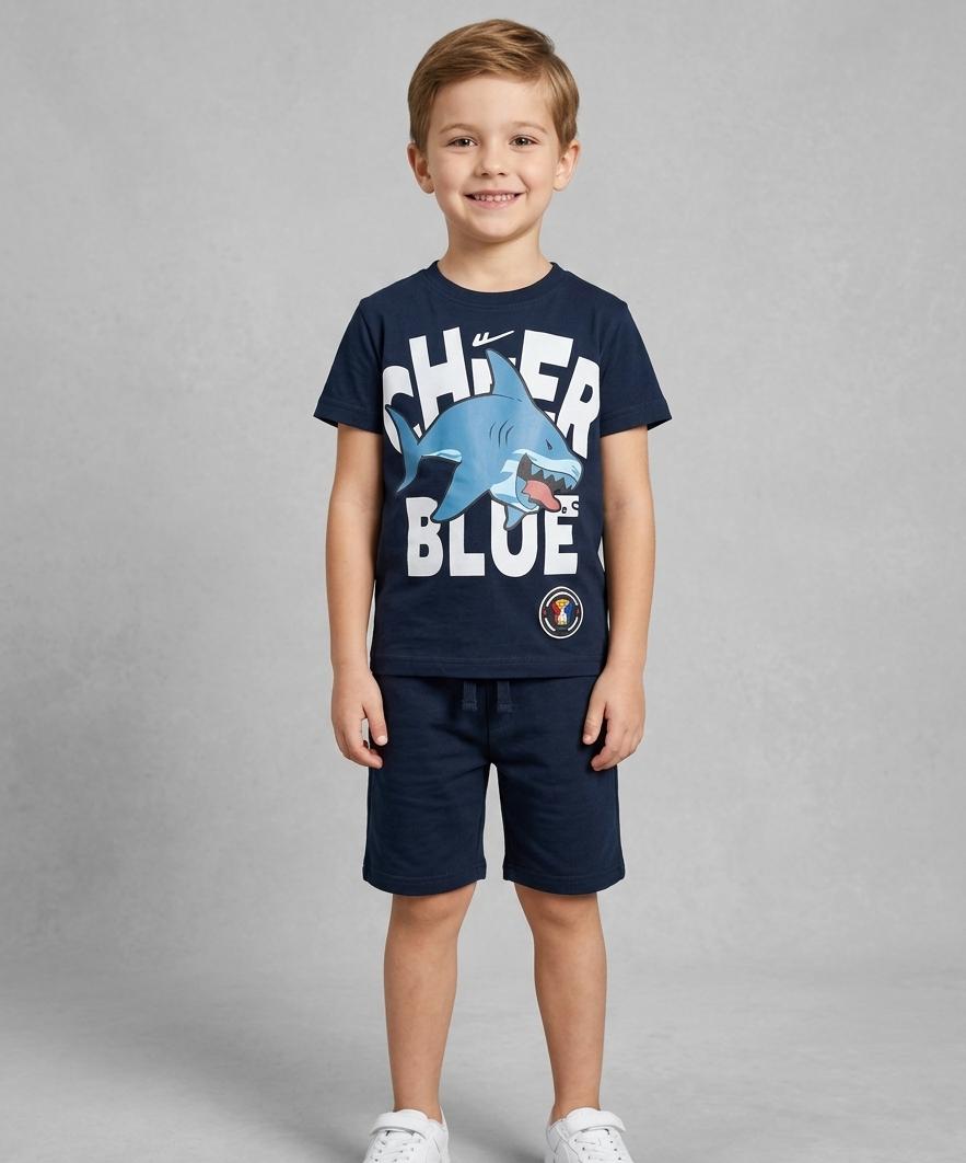 BOYS COMFORTABLE SHORTS & SHIRT SET FOR SUMMERS MADE IN PURE JERSEY COTTON- NAVY BLUE