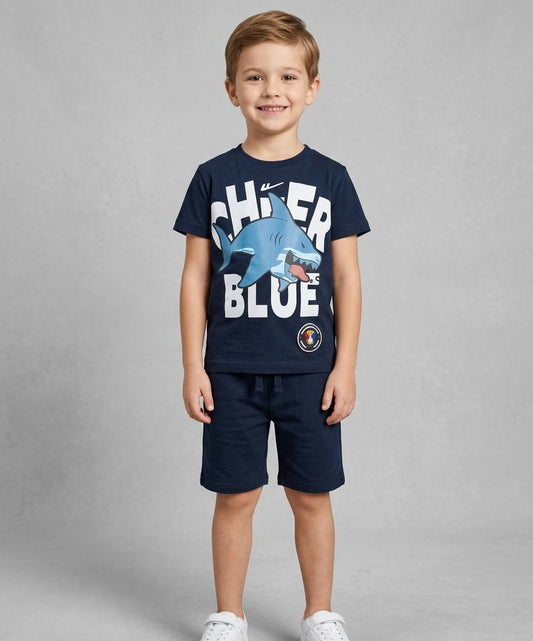 BOYS COMFORTABLE SHORTS & SHIRT SET FOR SUMMERS MADE IN PURE JERSEY COTTON- NAVY BLUE