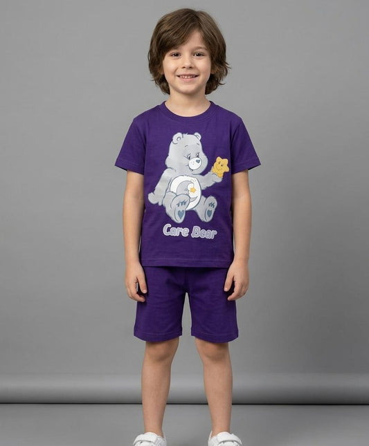 BOYS COMFORTABLE SHORTS & SHIRT SET FOR SUMMERS MADE IN PURE JERSEY COTTON- PURPLE