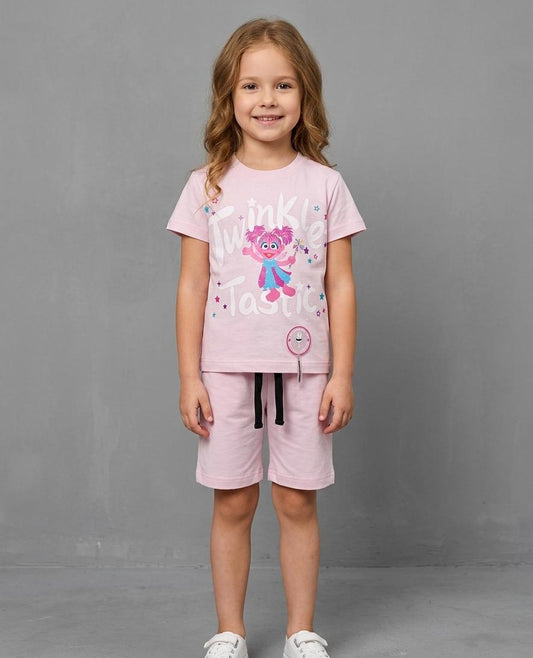 GIRLS COMFORTABLE SHORTS & SHIRT SET FOR SUMMERS MADE IN PURE JERSEY COTTON- LIGHT PINK