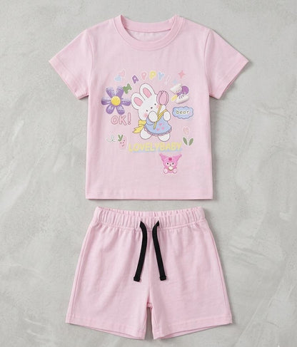 GIRLS COMFORTABLE SHORTS & SHIRT SET FOR SUMMERS MADE IN PURE JERSEY COTTON- LIGHT PINK