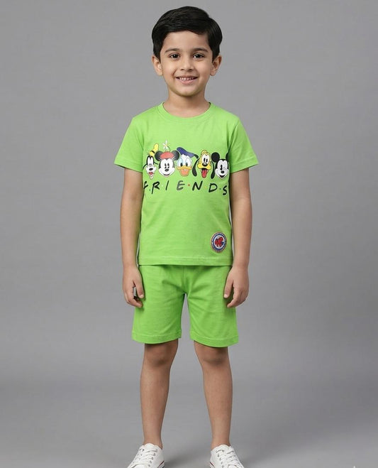 BOYS COMFORTABLE SHORTS & SHIRT SET FOR SUMMERS MADE IN PURE JERSEY COTTON- LIGHT GREEN