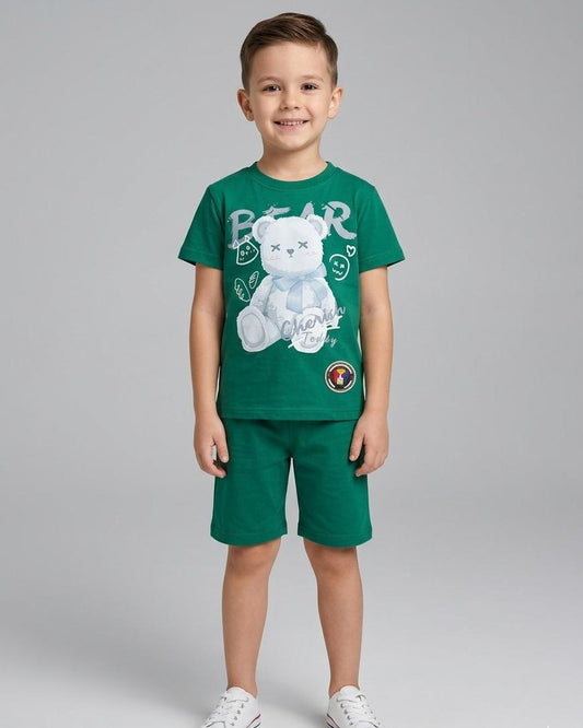 BOYS COMFORTABLE SHORTS & SHIRT SET FOR SUMMERS MADE IN COTTON- GREEN
