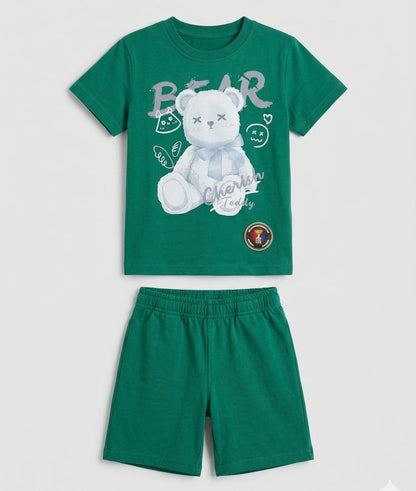 BOYS COMFORTABLE SHORTS & SHIRT SET FOR SUMMERS MADE IN COTTON- GREEN