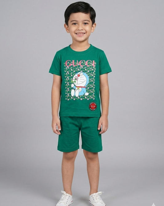 BOYS COMFORTABLE SHORTS & SHIRT SET FOR SUMMERS MADE IN PURE JERSEY COTTON- GREEN