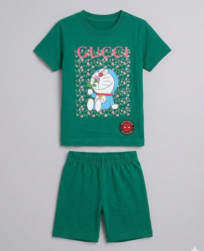 BOYS COMFORTABLE SHORTS & SHIRT SET FOR SUMMERS MADE IN PURE JERSEY COTTON- GREEN