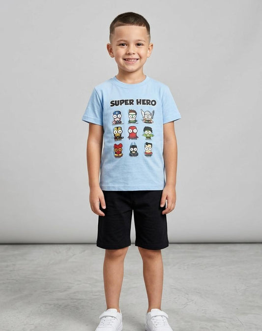 BOYS COMFORTABLE SHORTS & SHIRT SET FOR SUMMERS MADE IN COTTON-SKY BLUE