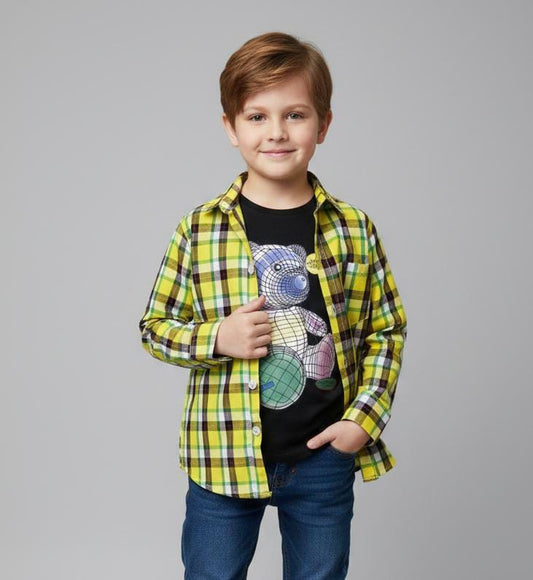 BOYS PREMIUM QUALITY DOUBLE LAYER COTTON SHIRT- YELLOW COLOUR