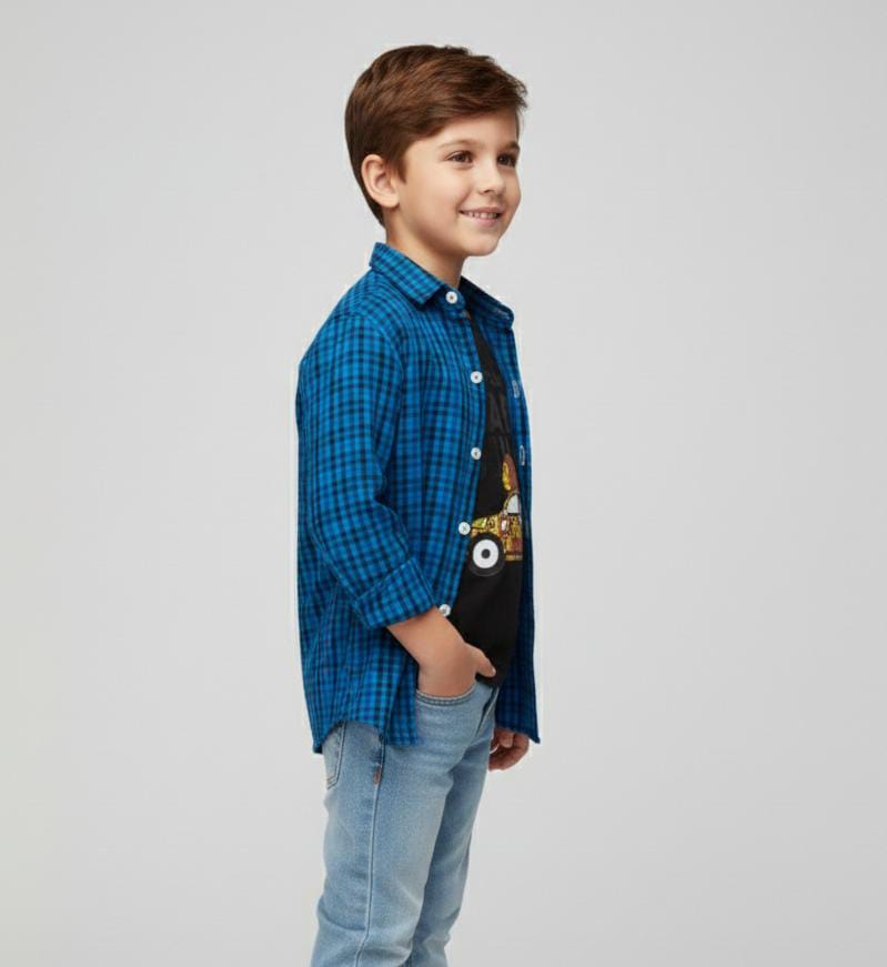 BOYS FULL SEELEVE DOUBLE LAYER COTTON SHIRT-CHECKERED