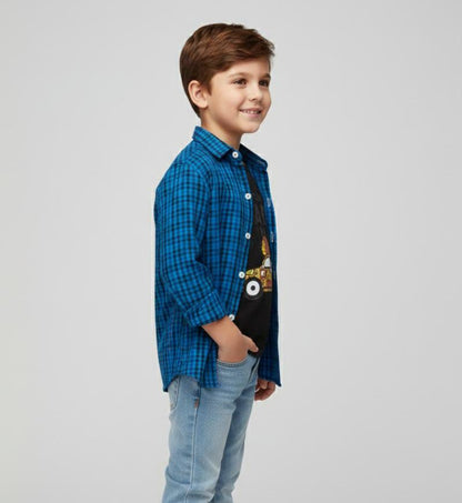 BOYS FULL SEELEVE DOUBLE LAYER COTTON SHIRT-CHECKERED