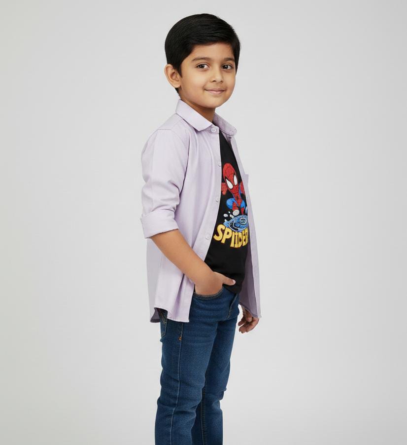 BOYS DOUBLE LAYER PLAIN COTTON SHIRT-LIGHT PURPLE
