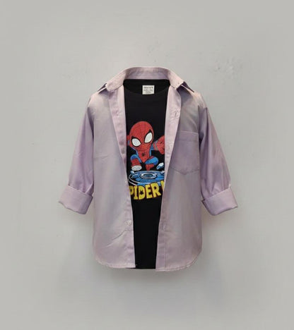 BOYS DOUBLE LAYER PLAIN COTTON SHIRT-LIGHT PURPLE