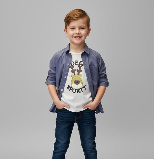 BOYS DOUBLE LAYERED PLAIN COTTON SHIRT-PLAIN SHIRT